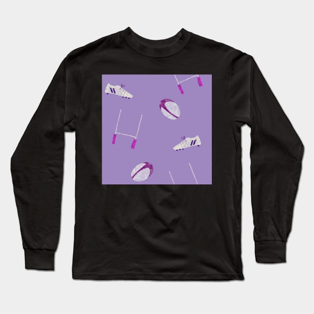 Rugby Pattern in Lilac Long Sleeve T-Shirt by JodieCWells